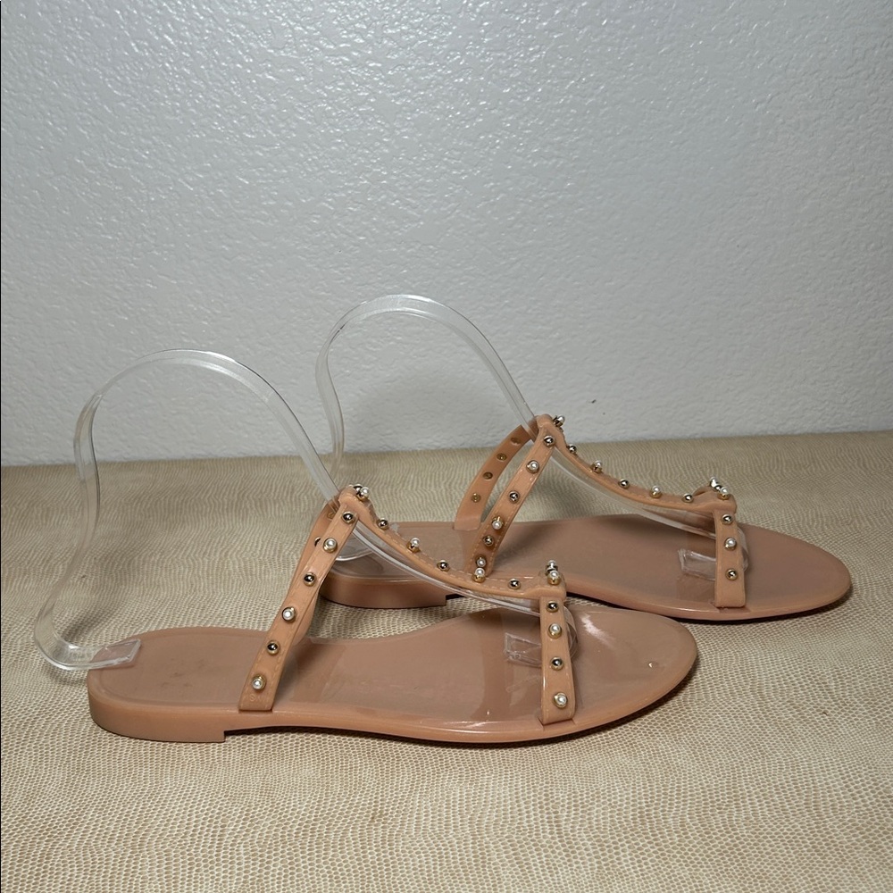 Stuart Weitzman MELLIE PEARLSTUD JELLY SLIDE SANDAL in Nude Studded Size 6 - Picture 6 of 14